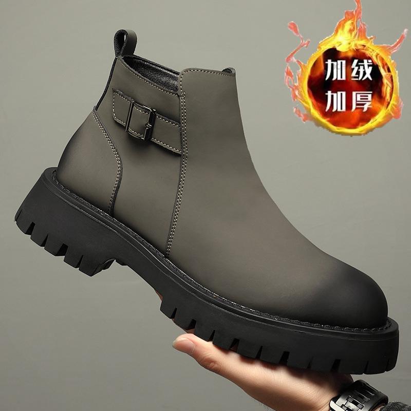 Spring and Autumn Martin Boots Men's Boots Low Top Korean British Short Chelsea Boots Leather Pointed High Top Leather Shoes Men's