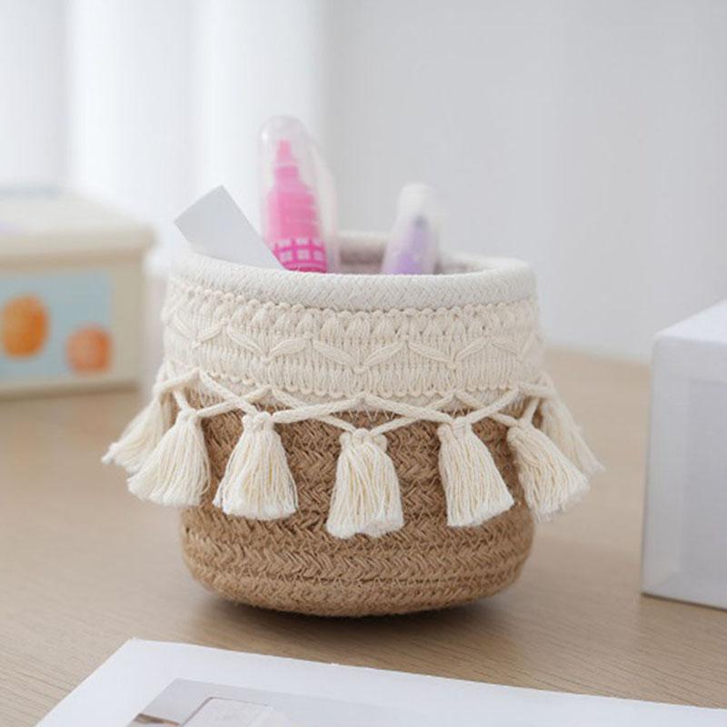 Handmade Woven Cotton Rope Woven Storage Basket Desktop Organizer Sundries Toys Comestics Keys Snacks Box Sundries Organizer