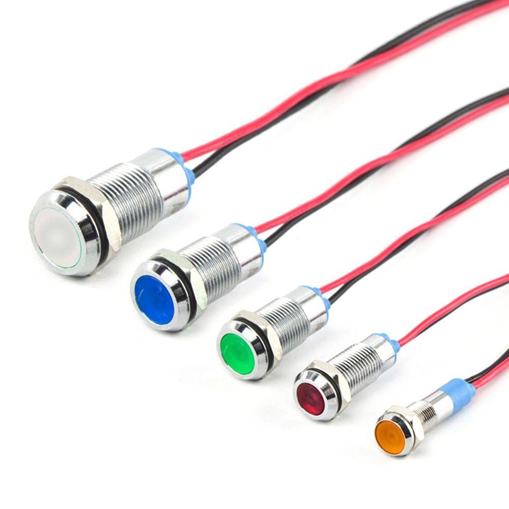 Useful Red White 6V 12V 220V Panel Mount LED Indicator Pilot Light Pilot Wires Switch Signal Lamp
