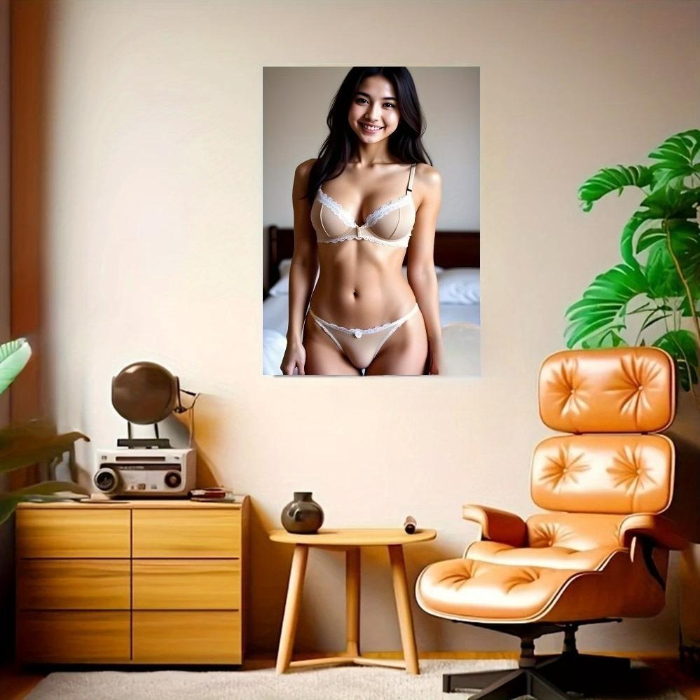 Elegante Arte de Pared Metálico Mujeres Asiáticas 2D HD Diseño Encaje Beige Fácil Instalación