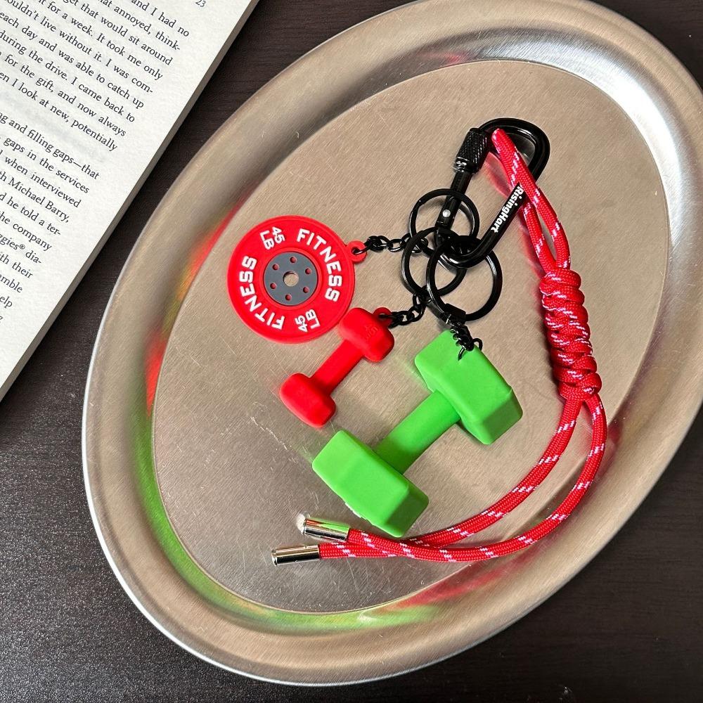 Mini Barbell Plates Key Chain with D-shaped Buckle Simulation Dumbbells Keyring  Gifts
