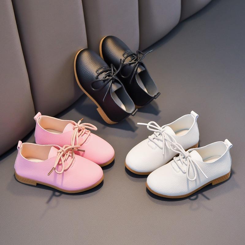 Spring New Low-Top Mary Jane Shoes for Kids, New British Style Lace-Up Flats, Student Black Leather Shoes