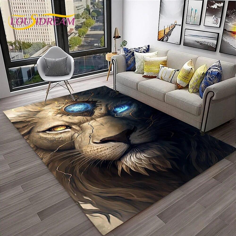 Cartoon Lion Animals Dream 3D Carpet Rug for Home Living Room Bedroom Sofa Doormat Decor,Kid Play Area Rug Non-slip Floor Mat