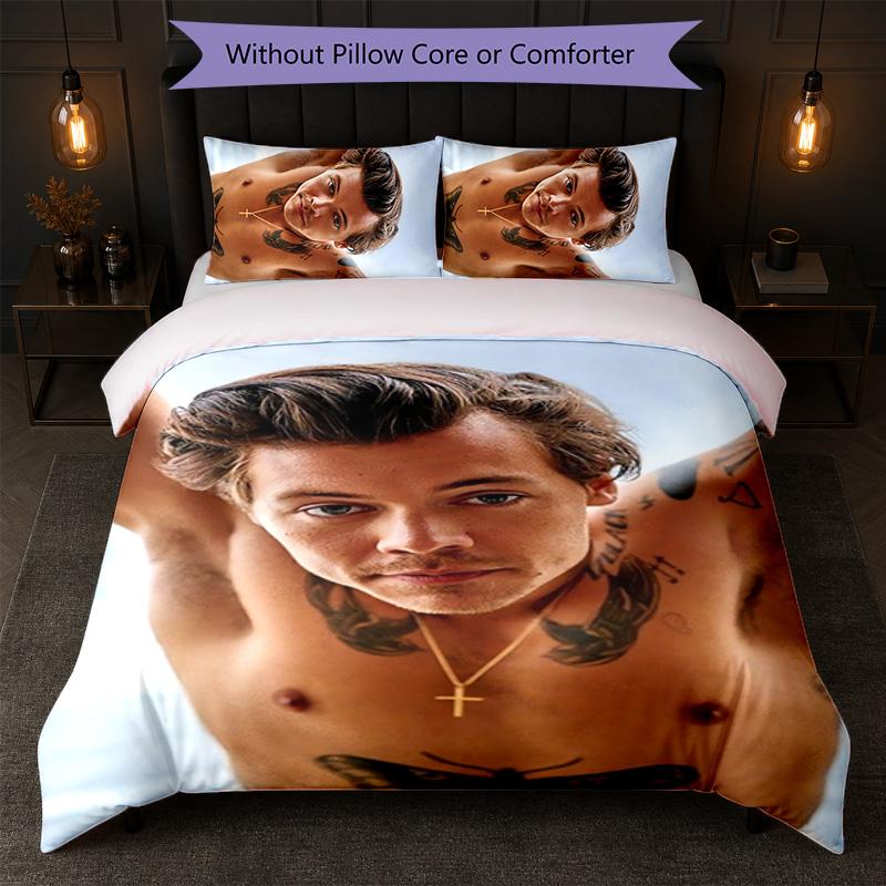 Harry Styles Print 3-delige Dekbedovertrekset 1 Dekbedovertrek en 2 Kussenslopen Zacht Beddengoed Voor Huishoudelijke Slaapkamer