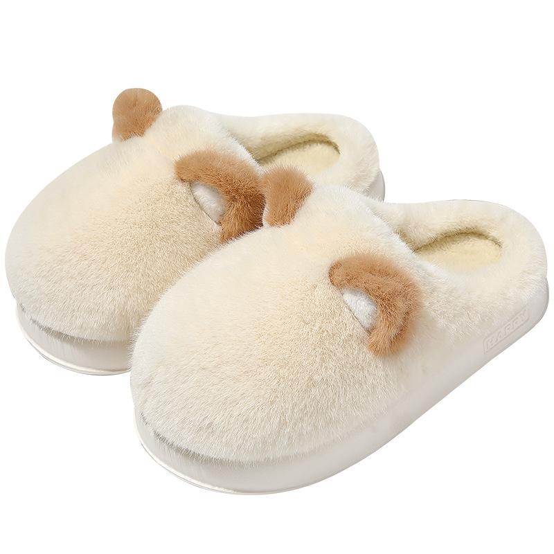 Cute cotton slippers women's season couple three-dimensional ears men's plush warm home household fluffy slippers men