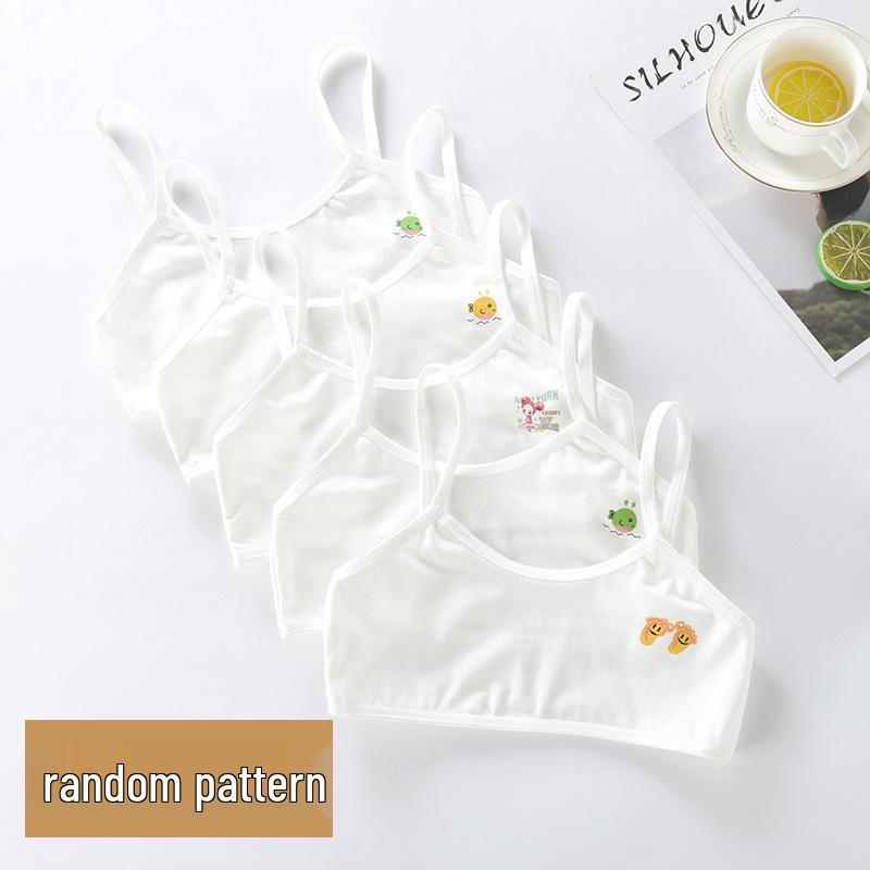 Girls' Pure Cotton Camisole Bra - Anti-Protrusion, Thin, Heart Design