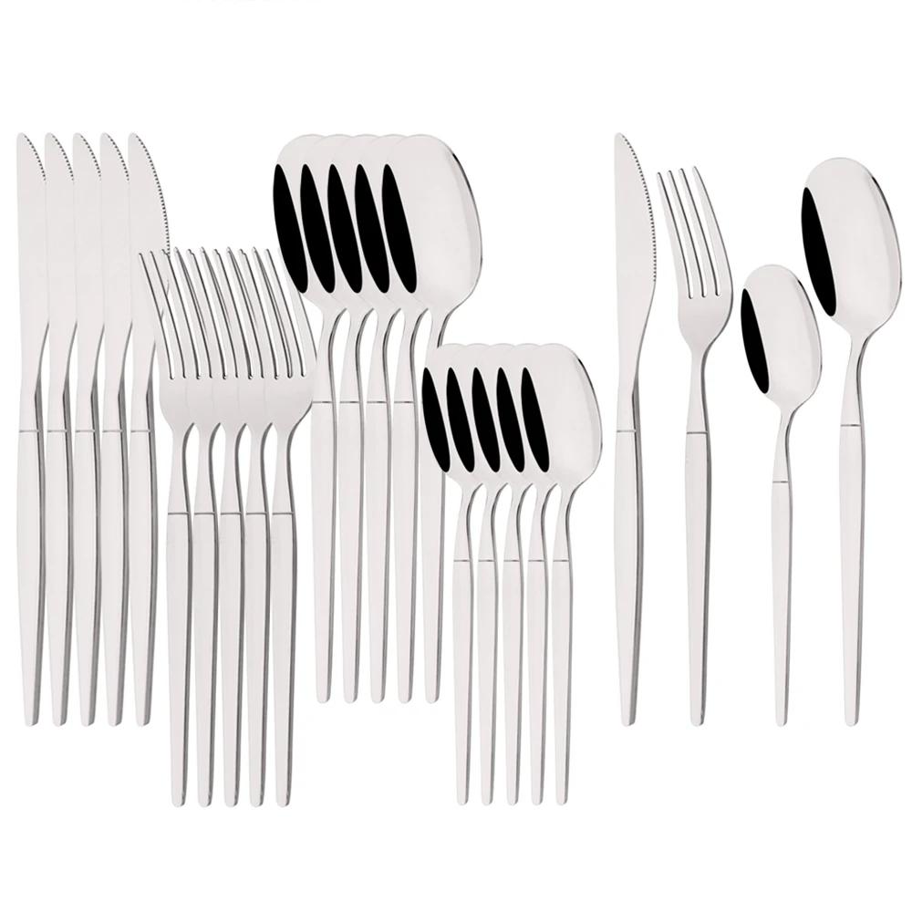 24Pcs Black Dinnerware Set Stainless Steel Tableware Knife Fork Coffee Spoon Teaspoons Cutlery Set Party Kitchen Flatware
