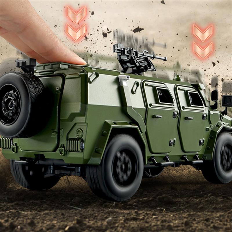 1/18 DONGFENG Warrior Military Alloy Armored Car Model Diecasts Metal Tank Explosion Proof Car Off-road Vehicles Model Sound Light Kids Toys Gift