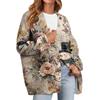 Women's Fashion Long Sleeve Print V-Neck Button Loose Cardigan Top