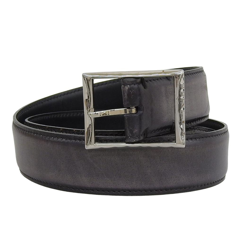 Curea BERLUTI superbă caligrafie Piele maro închis negru bărbați Folosit