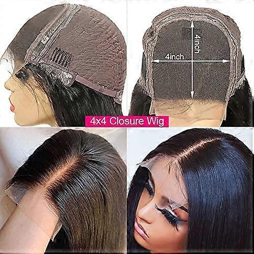 Human Hair Bob Wig 4x4 Glueless Lace Closure with Bangs Pre Plucked 150% Density 14 Inch