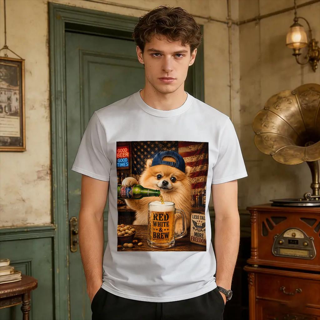 Funny Pomeranian Drinking Beer Dog Meme Art Graphic Tshirt Bhqtcw T Shirt Beach Pure Cotton Tee Shirt For Unisex Print Tees