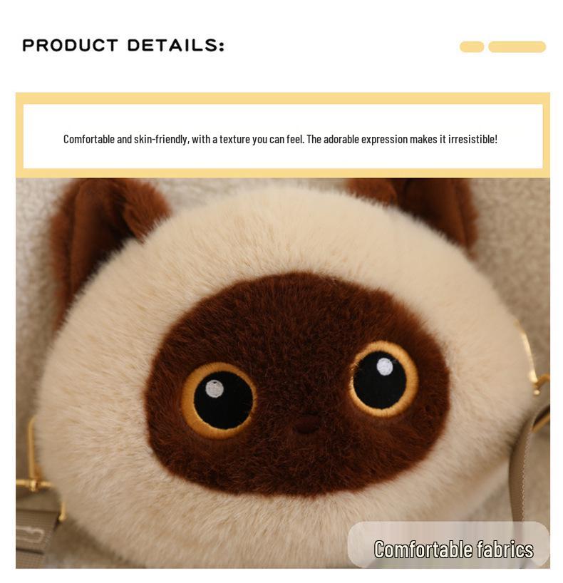 Borsa a tracolla in peluche gatto nero tricolore - Borsa a spalla carina, versatile e regalo di compleanno.