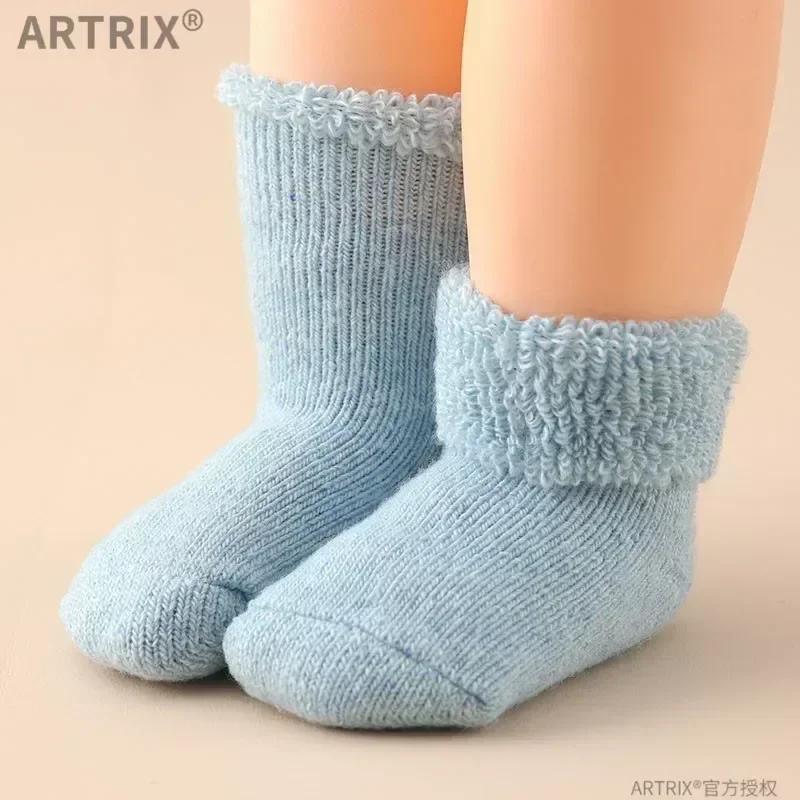 Baby Wool Cashmere Sock for Baby Boy Girl Solid Color Warm Thicken Fleece Calf Furry Kid Sock for 0-6 Year Children Baby Stuff