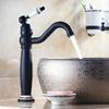 Vintage Black Single-Handle Basin Faucet with Brass & Blue-White Porcelain