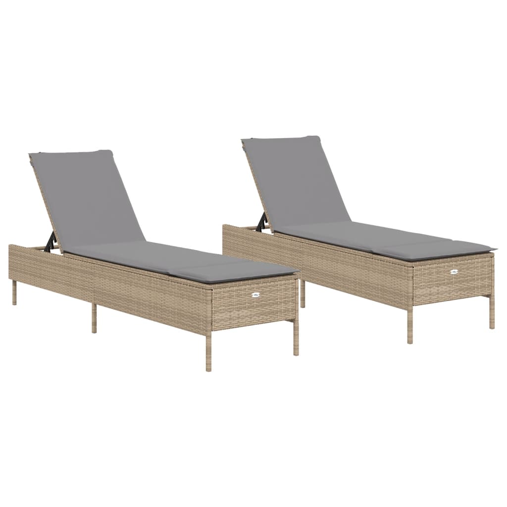 2 Piece Beige Sun Loungers with Cushions