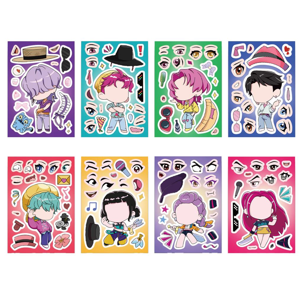 8Pcs/Set Anime Kpop Demon Hunter Sticker Make A Face Funny Assemble Jigsaw DIY Sticker Toys