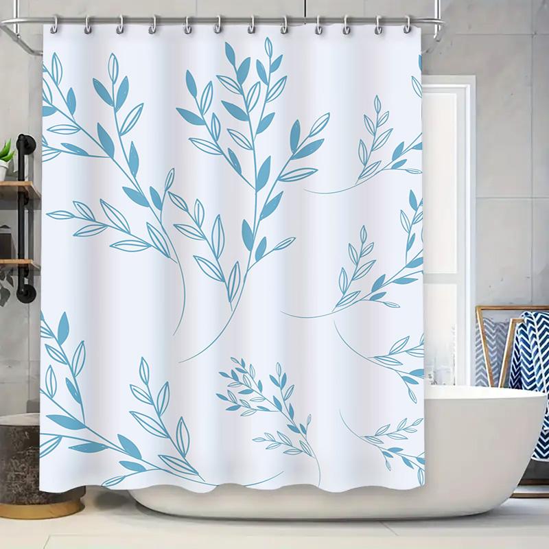 

Elegant Blue Leaf Shower Curtain For Bathroom Decor Waterproof Fabric Perfect Gift Idea (White Background) W60H190(CM)-1 Pcs