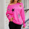 Ladies Fashion Sweater RoundNeck Stars Long Sleeve Knit Pullover Sweater
