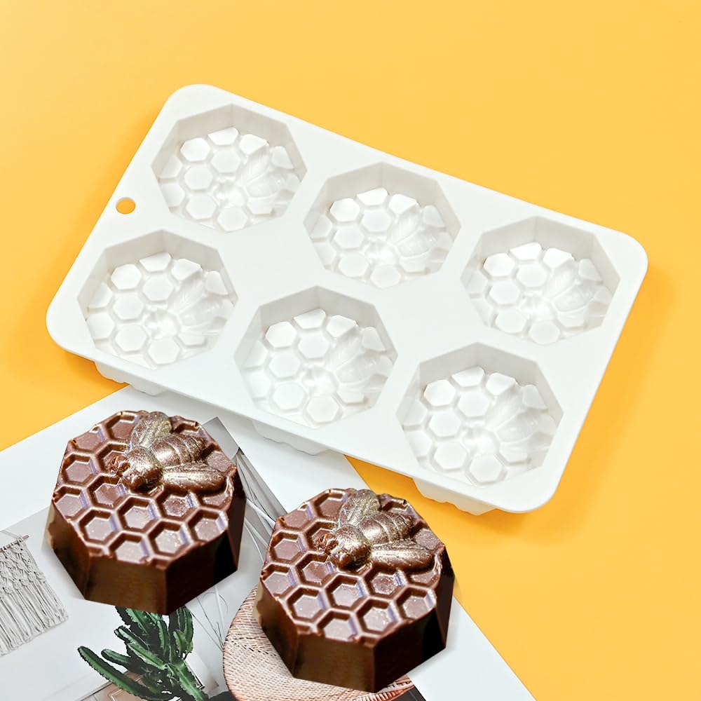 Silicone French Mousse Cake Mold, 3D Baking Dish, DIY Chocolate Soap Candle Mold, 6-Cavity Honeycomb