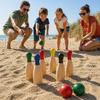 Wooden Skittles Game - FERRY JOUETS - Set 6 Skittles 20 Cm - 2 Balls Ø5 Cm - Colored Heads - Outdoor