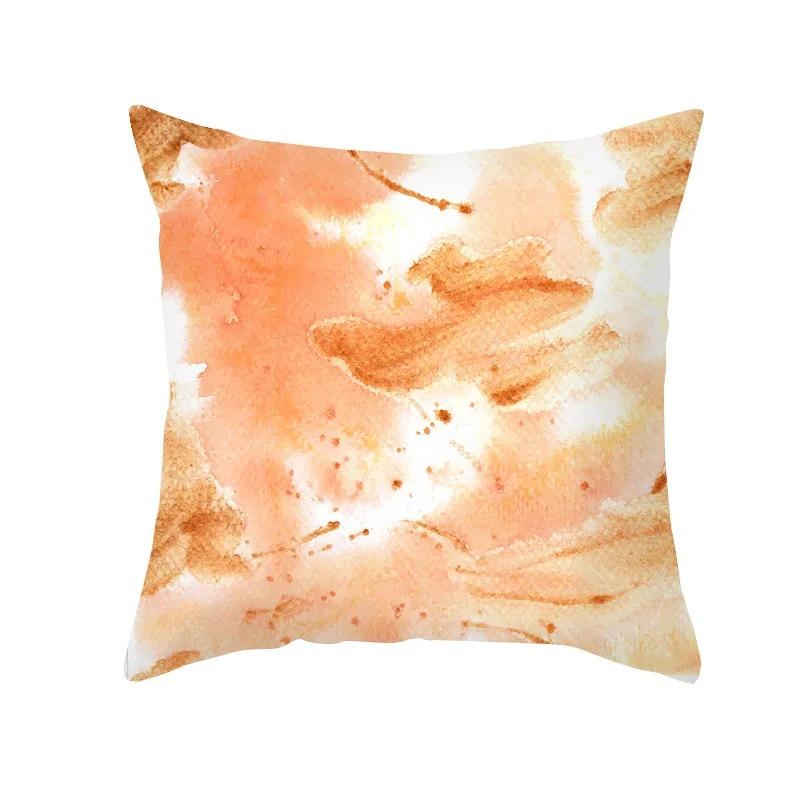 Nordic Orange Geometric Print Peach Skin Fabric Pillowcase Home Room Decoration Office Seat Living Room Sofa Cushion Cover