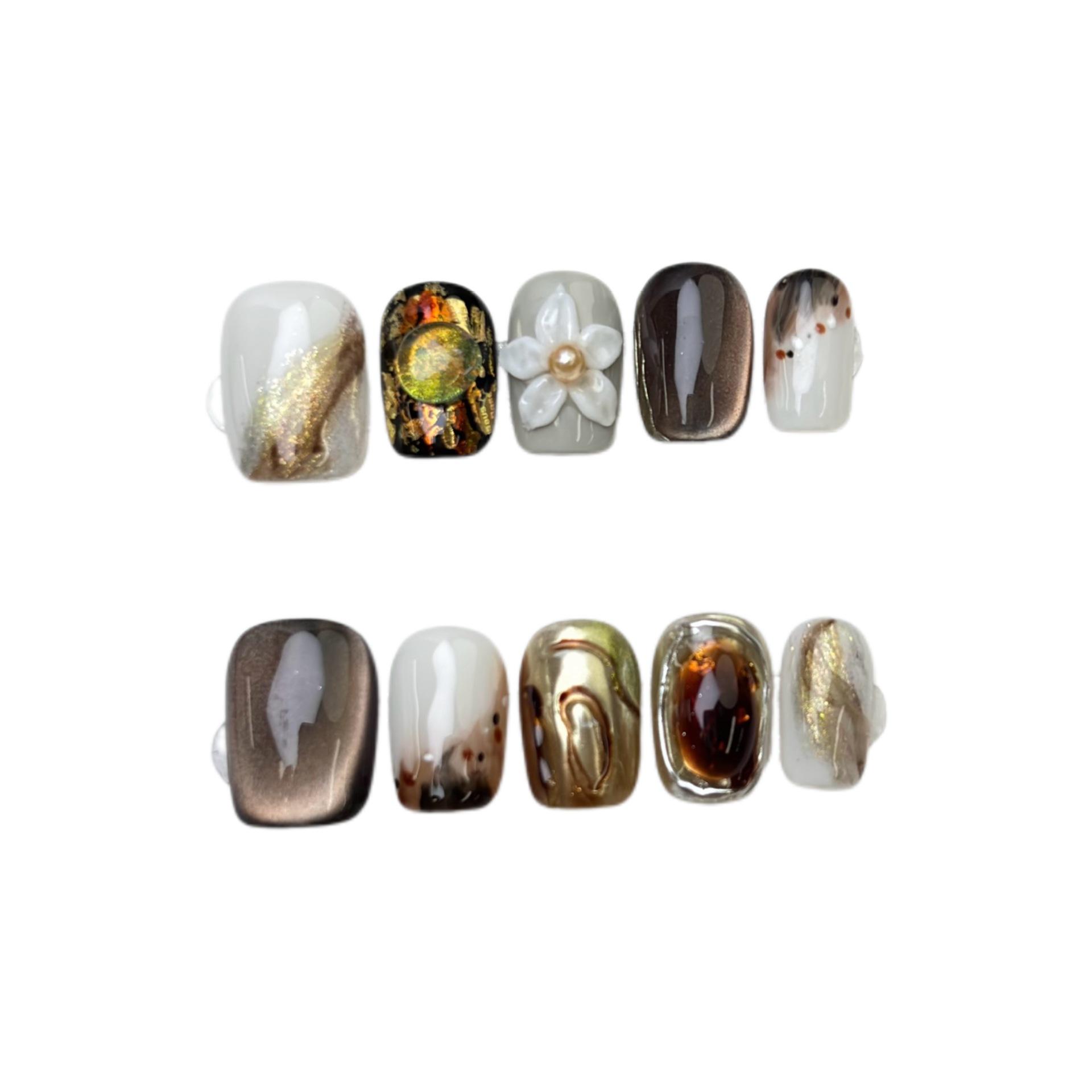 

3D Carved Handmade Wearable Floral Nail Patches - Reusable and Finished Medium