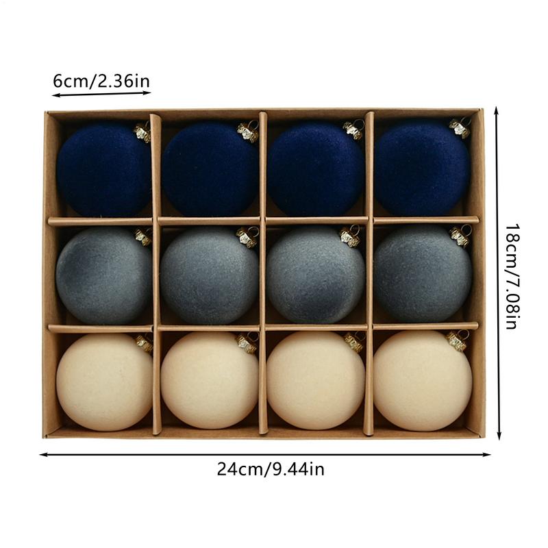 12Pcs Decorative Flocked Velvet Christmas Balls for Tree Ornaments Christmas Tree Decoration with Tree Pendants Party Supplies