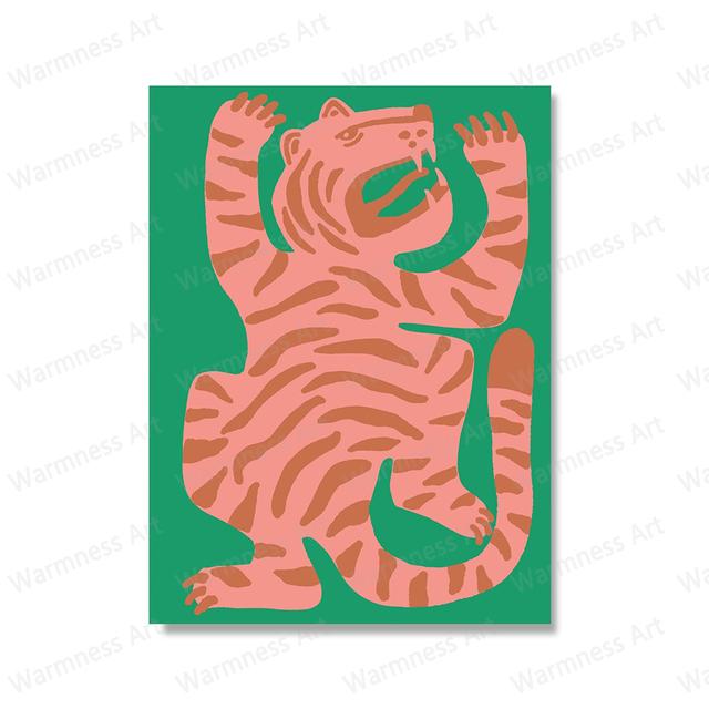 Jungle Tiger Striped Wall Art Oil Painting Poster Green Feather Print Living Room Decoration Picture