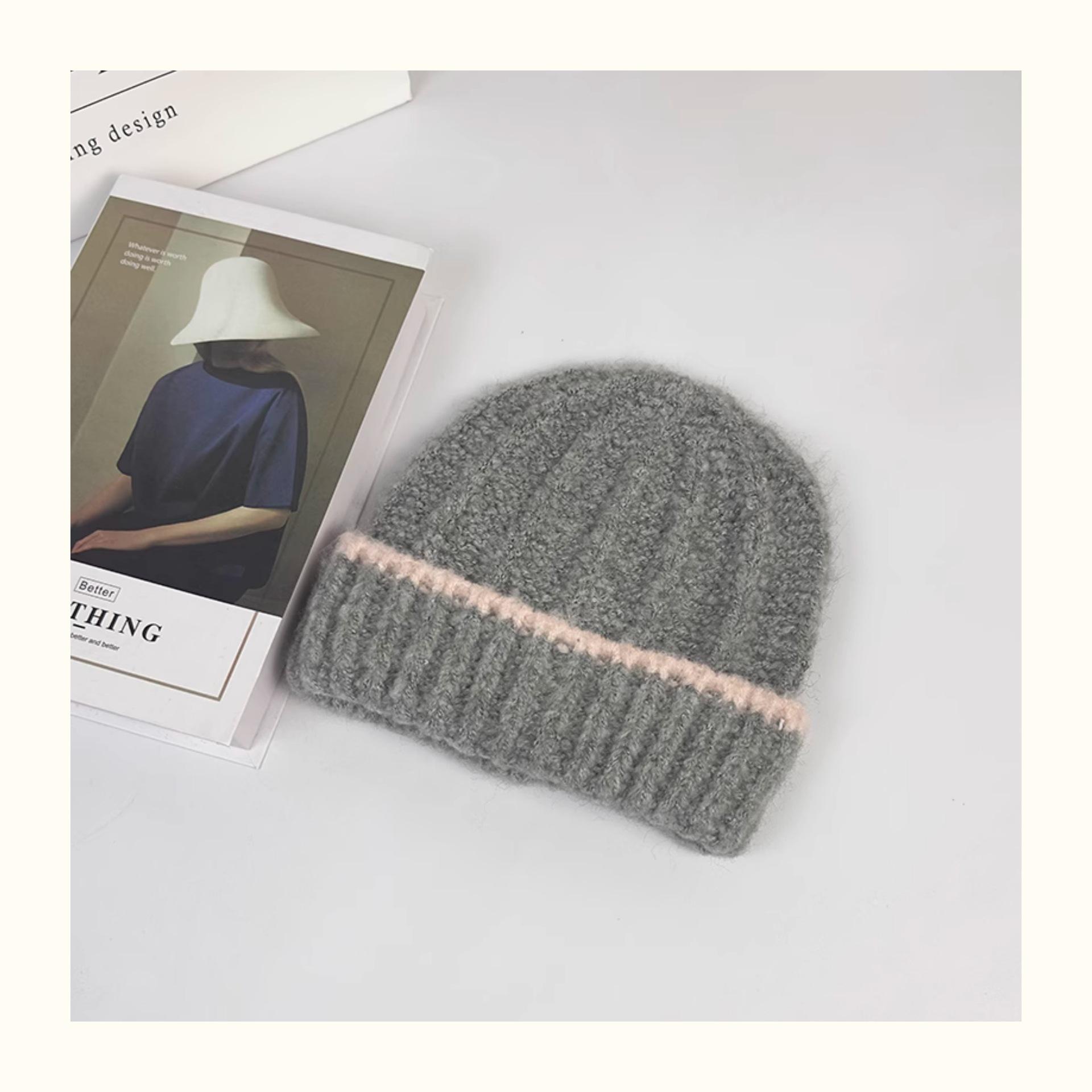 

Korean Style Fashion Autumn and Winter Contrasting Hat Wool Hat Warmth Thick Ear Protection Women s Versatile Japanese Knitted Hat Trend M（56-58cm）