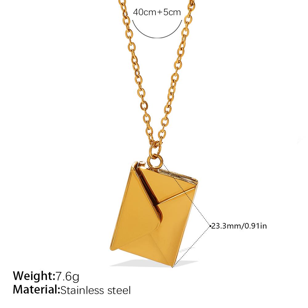 18K Gold-Plated Stainless Steel Envelope Necklace - Elegant and Durable Fashion Jewelry