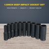 Socket 1/2Inch Drive 6-Point Impact Socket Set 10-Piece Metric Sizes 10-24mm Carbon Steel Impact Socket Set
