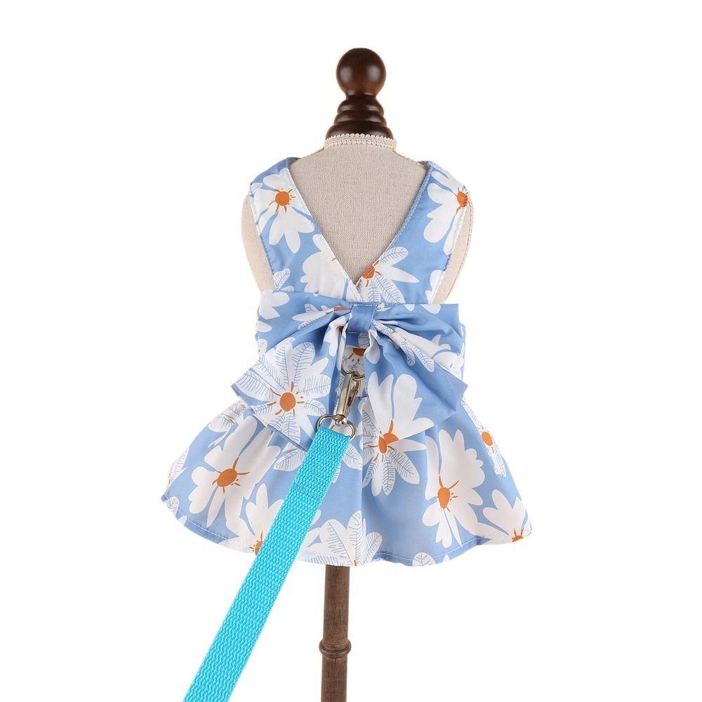 Sweet Dog Bowknot Princess Dress Breathable Dog Dress and Leash Set Thin Cat Skirt  Summer