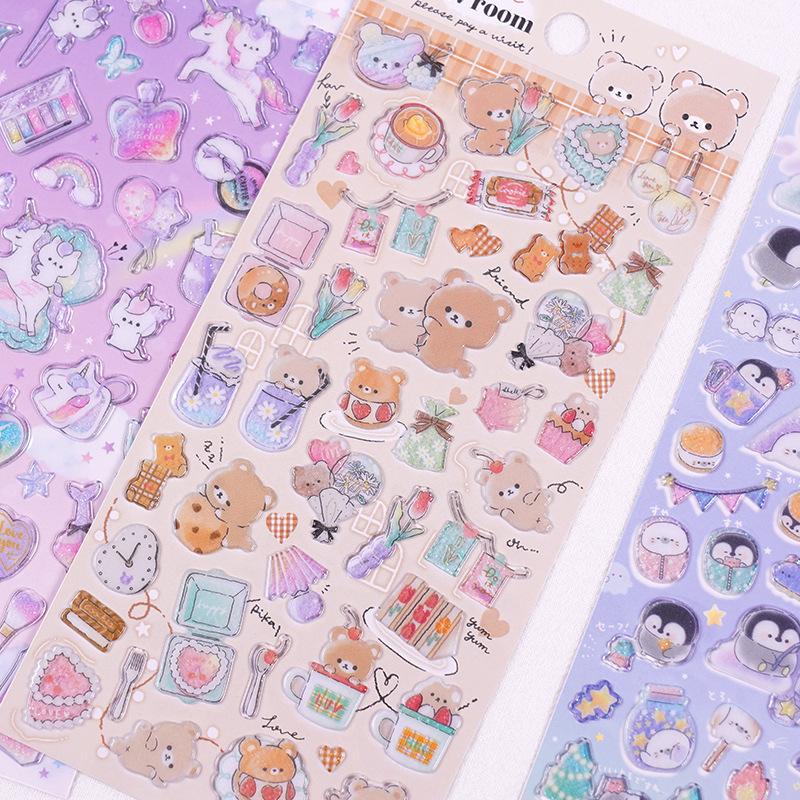 Viral Japanese Style Cute Animal Cartoon Stickers 1pcs Crystal Waterproof Decals for Children Reward Handmade Decoration