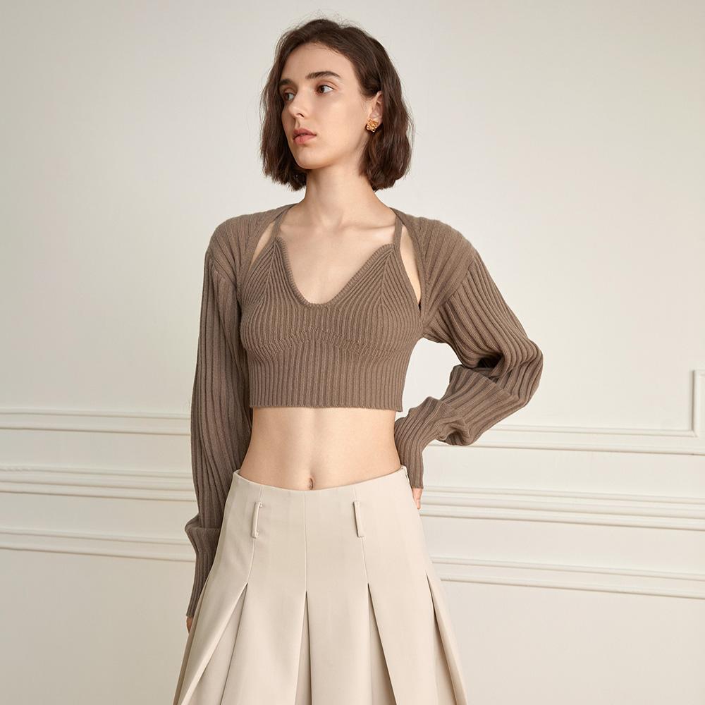 Waiwaiaiem Yy_Two-Piece Shawl Knit Sweater Set