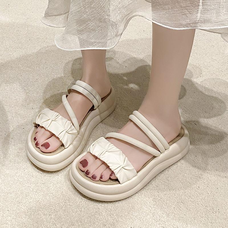 Fashion Slippers Women's Outer Wear Summer 2025 New Thick-soled One-word Drag Going Out Non-slip Soft-soled Casual Beach Sandals