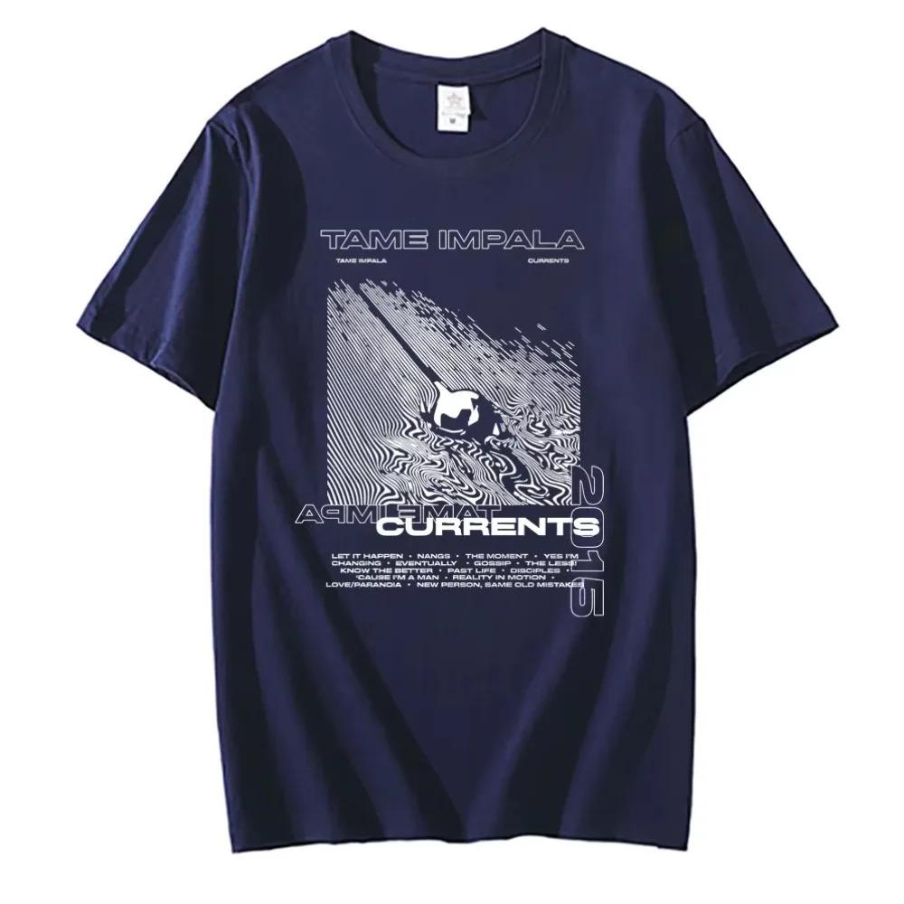 Oversized Black Cotton Casual Streetwear Tame Impala Currents 2015 Album-Inspired Psychedelic Graphic Print Graphic Fan Women And Men T-shirts