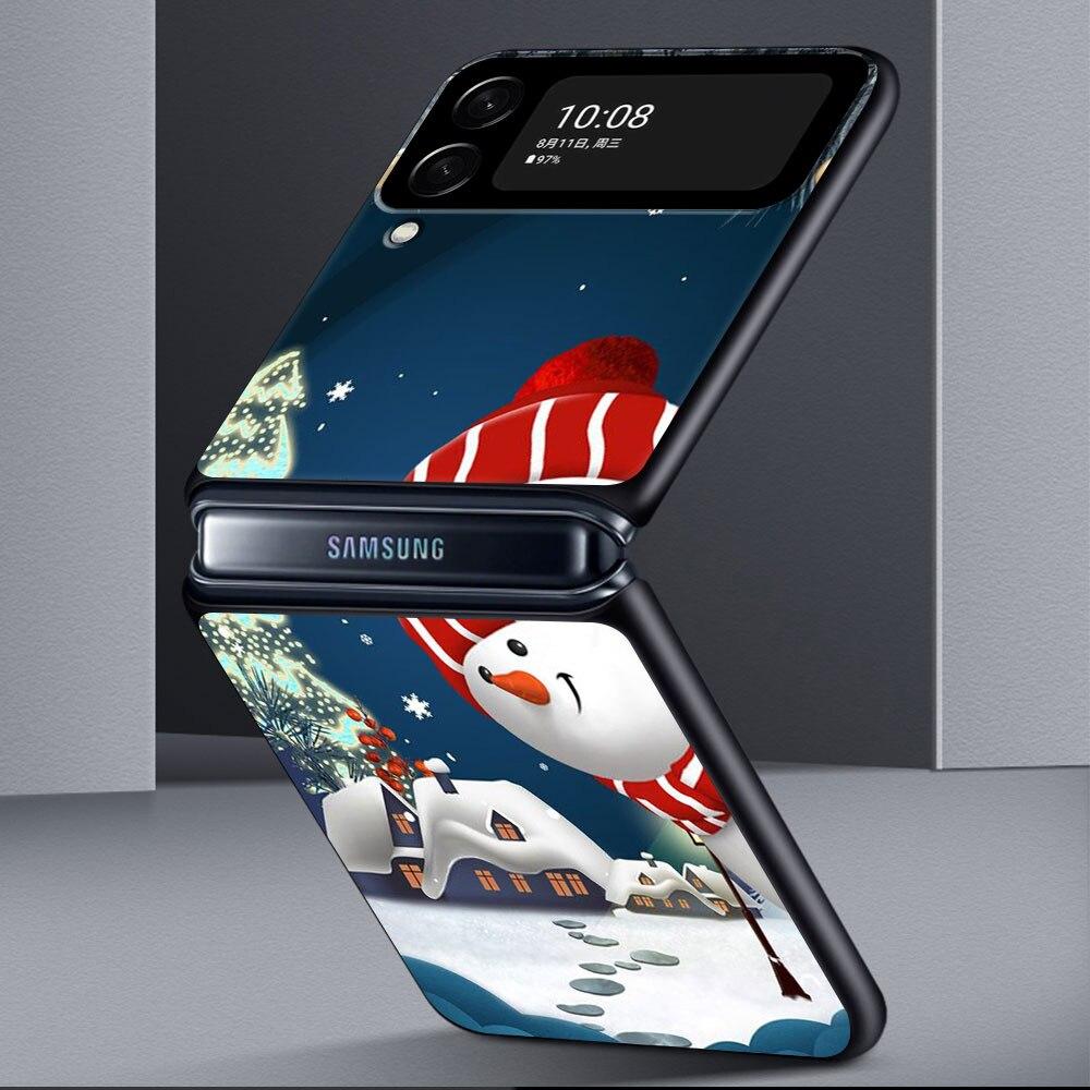 Süße Weihnachts-Schneemann-Telefonhülle für Samsung Galaxy Z Flip Z Flip3 5G Z Flip4 Harte PC-Mattschale