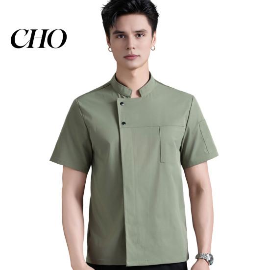 Sweat-wicking Work Clothes Chef Uniform Sweat-Wicking Stain-Resistant Washable Snap-Button Stand-Up Collar Professional Clothing Restaurants M армия зеленый