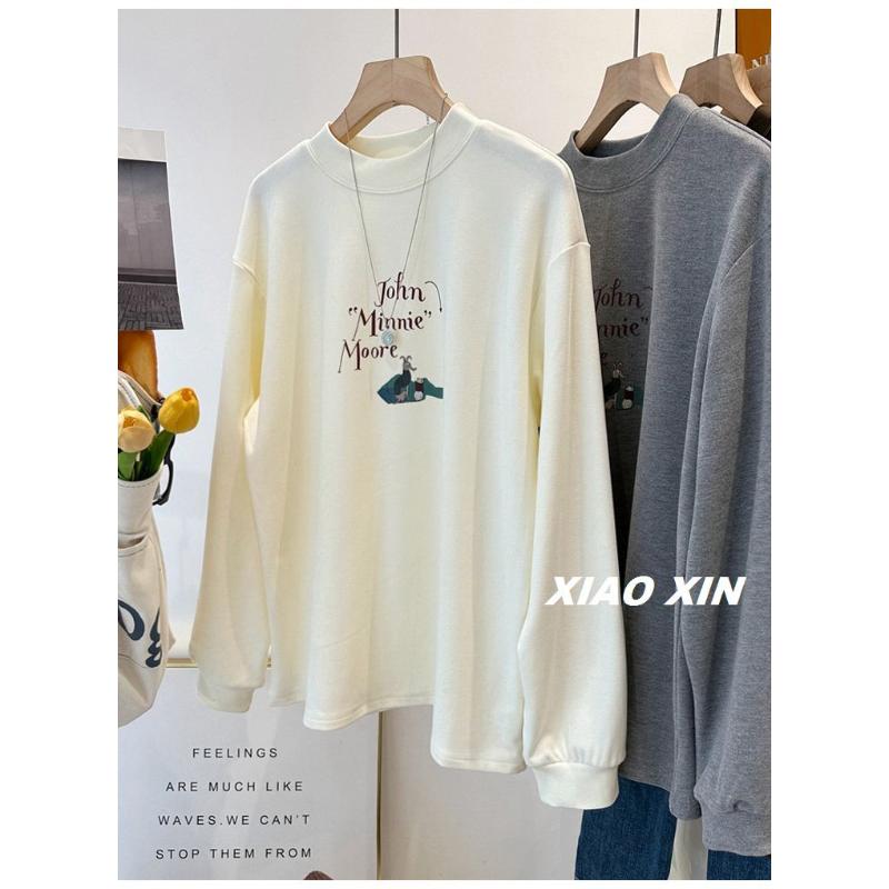 Half Turtleneck Warm German Velvet Long-sleeved Bottoming Women's Autumn and Winter Versatile Brushed T-shirt Top