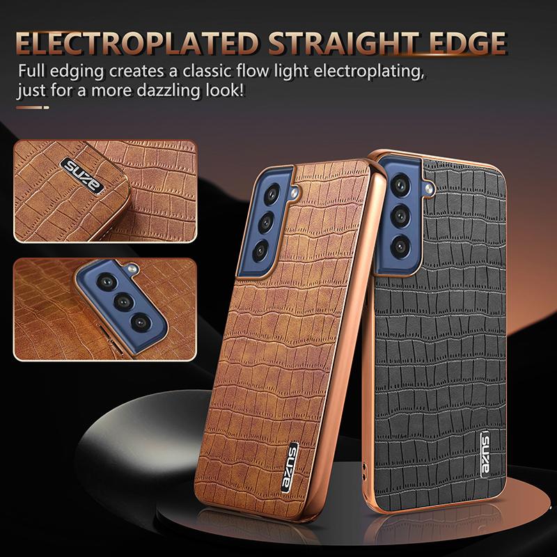 AZNS For Samsung Galaxy S21 FE 5G Case Crocodile Texture Electroplating Leather Back Phone Cover