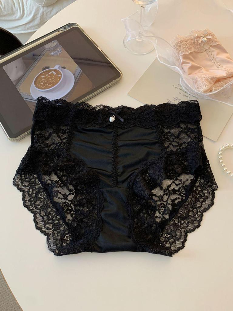 Flower Shadow Mist Veil 2.0: Japanese-Style Sexy Satin Lace Panties, Mid-High Waist, Cotton Crotch, Triangle Briefs for Women