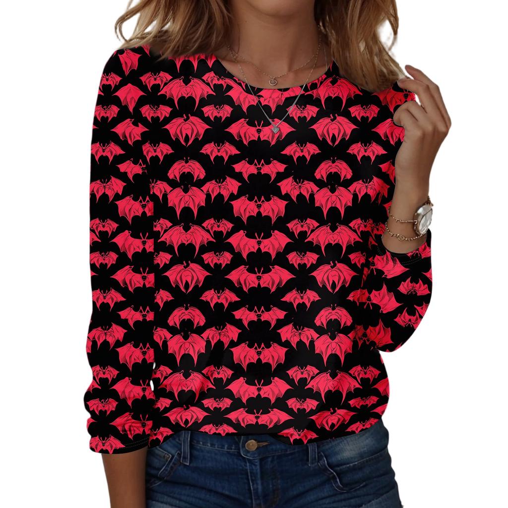 Women Long Sleeve Casual Pullover Sweatshirt Halloween Printed Crew Neck Top Lightweight Comfortable Fit for Everyday Wear