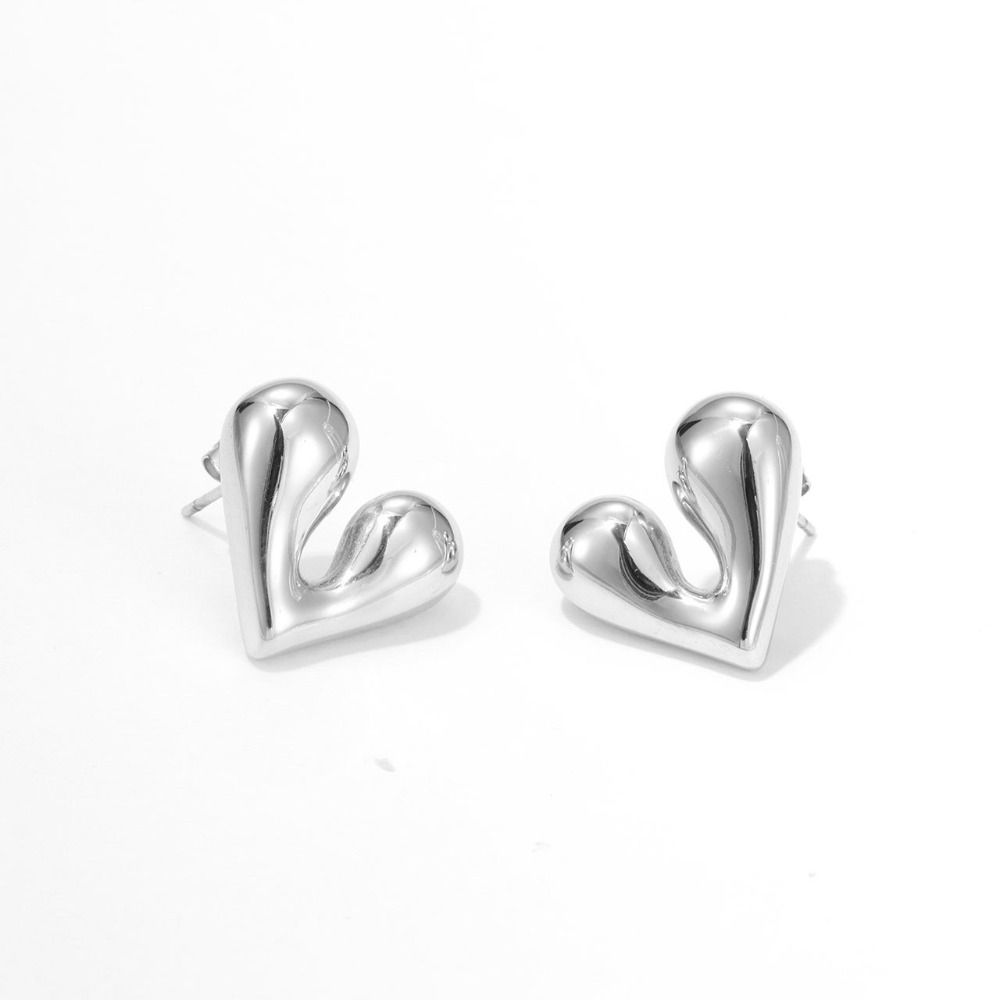 Stainless Steel Irregular Heart Earrings Geometric Texture Huggie Hoop Earrings Gift For Her