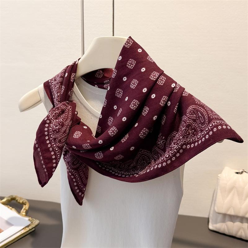 Cashew Herringbone Cotton Linen Small Square Scarf Silk Imitating Velvet Shawl Sun Protection Women's