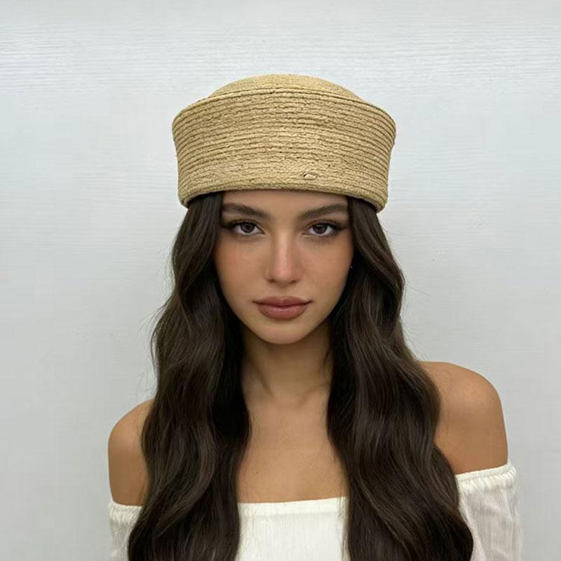 Garden Supplies My Women's Black Classic 100% Natural Raffia Berets Fashion Pillbox Hat Circle Concave Top Berets French Summer Sun Hats Wedding Luxury Fadora 54-58Cm