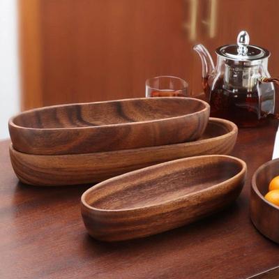 Creative Wooden Bowls Solid Wood Boat-shaped Bowl Dessert Dishes Fruit Sushi Plate Wood Tableware Tray