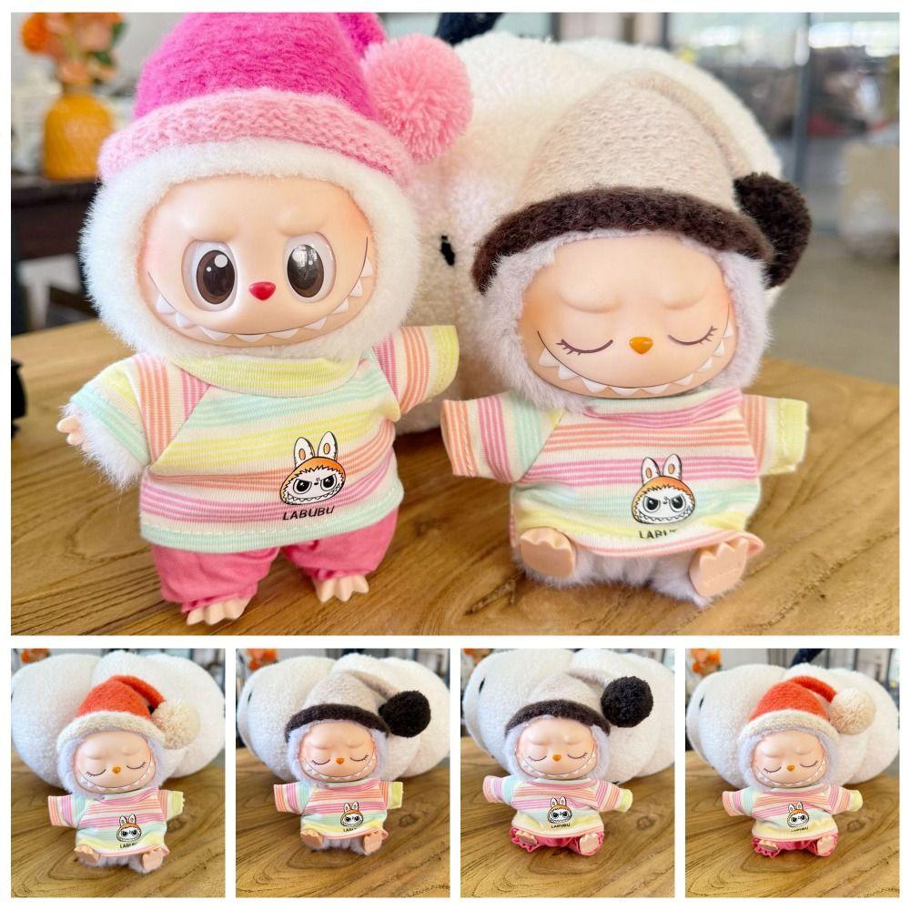 T-shirt and Hat Sitting Labubu Time Cloth 17cm Plush Dolls Clothes  Cotton Doll Accessories