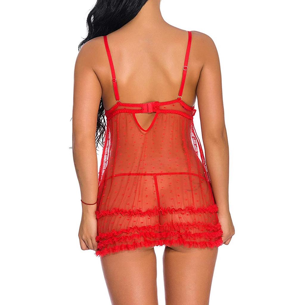 European & American Plus Size Christmas See-through Hollow-out Lingerie Nightgown