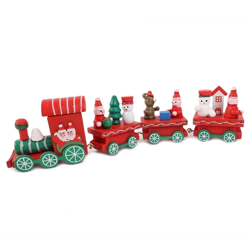 Wooden Mini Train Decor Set Christmas Party Snowman Ornament Plastic or Wooden Tabletop Cake Decoration Props Train Kids Toys